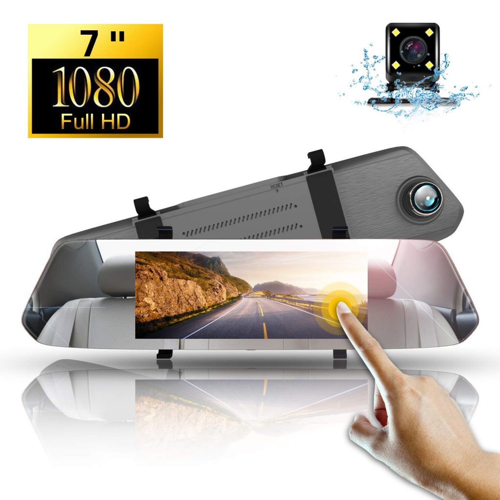 Dash Cam Mirror 1080P,Directtyteam Dual Lens 7″ IPS Touch Screen Car