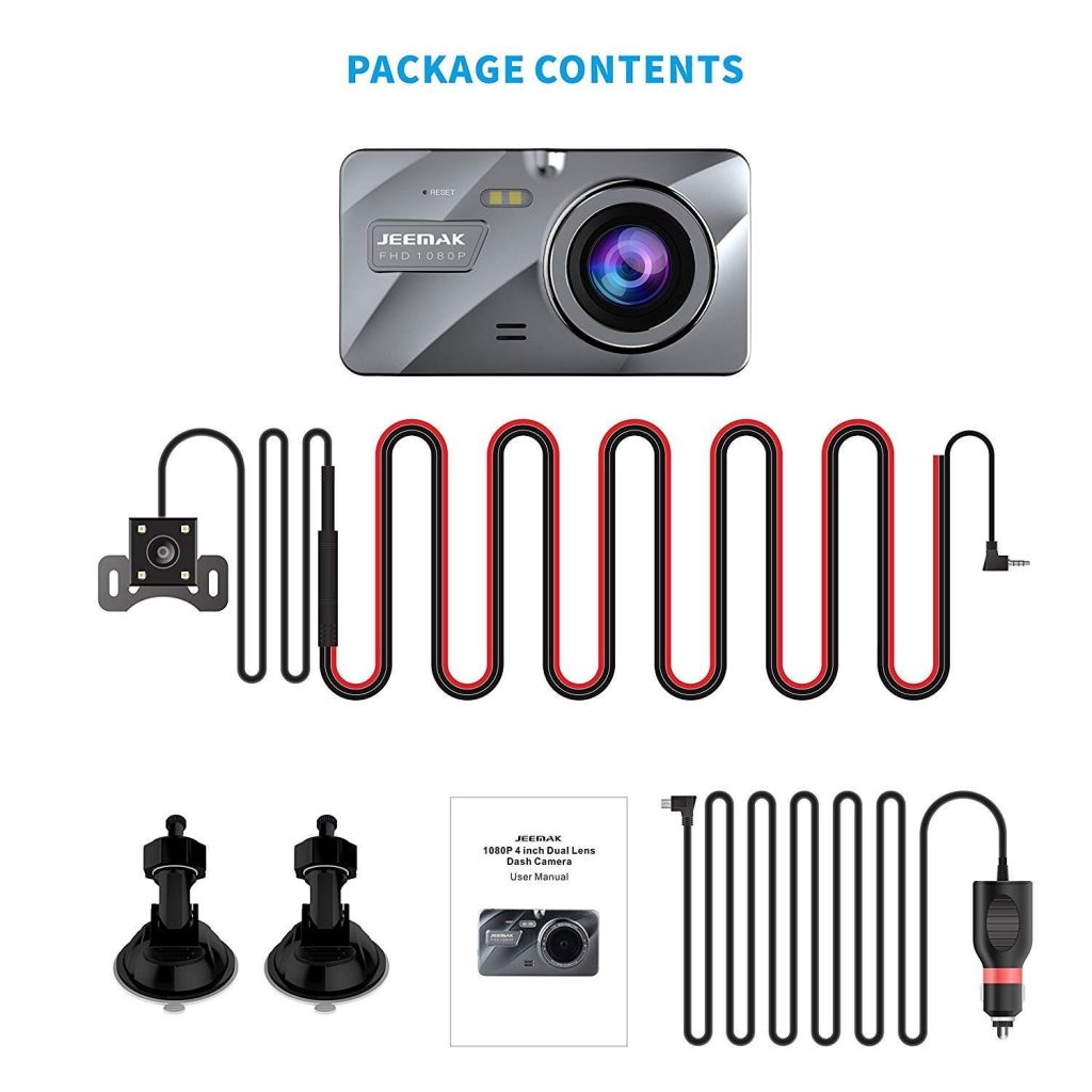 Jeemak Dual Lens Dash Cam Front and Rear 1080P Dashboard Camera